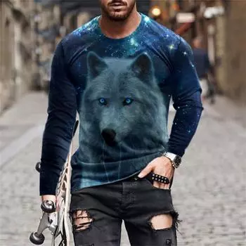 Футболки весна-осень с круглым вырезом и длинными рукавами, с изображением животных, мужская спортивная одежда, большие размеры, винтажная футболка с 3D-принтом S