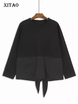 Футболки XITAO с круглым вырезом и карманом в стиле пэчворк HQQ2404 One Size белый