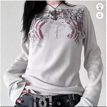 Футболки Y2K для женщин с длинным рукавом, с рисунком черепа, готическая футболка, топ для девочек, винтажный топ с изображением феи, одежда для панков, уличная одежда S белый