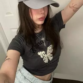 Футболки Y2k Fairy Grunge с графическим принтом и буквенным принтом, укороченные топы с короткими рукавами, винтажная эстетичная одежда, футболки, топы S серый