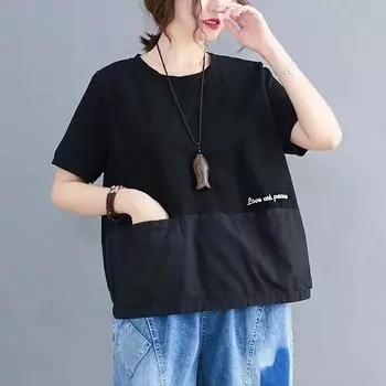 Футболки женские модные однотонные повседневные футболки в стиле пэчворк с коротким рукавом свободные топы большого размера летние трендовые футболки XXL белый