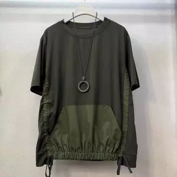 Футболки женские, модные, с карманами, со складками, повседневные свободные топы с короткими рукавами, летняя трендовая футболка