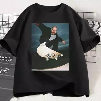 Футболки женские мужские повседневные с принтом мужские футболки Walter White 90s Skate футболка женская мужская унисекс с круглым вырезом короткий рукав свободная хлопковая футболка XS чёрный