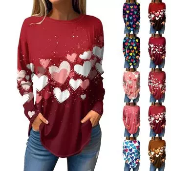 Футболки женские осенние повседневные рубашки с длинным рукавом толстовка винтажный графический принт топ пуловер ко Дню святого Валентина M розовый