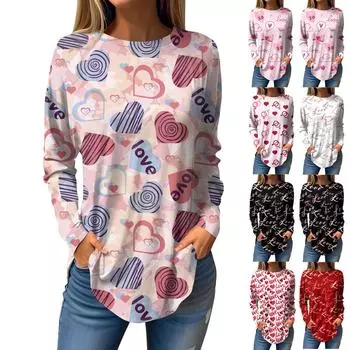Футболки женские осенние повседневные рубашки с длинным рукавом толстовка винтажный графический принт топ пуловер ко Дню святого Валентина XXXXL белый
