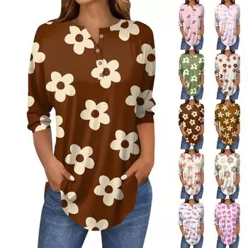 Футболки женские осенние повседневные рубашки с длинным рукавом 3/4 на пуговицах толстовка винтажный топ пуловер XL бежевый