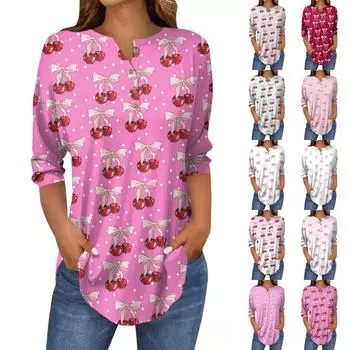 Футболки женские осенние повседневные рубашки с длинным рукавом 3/4 на пуговицах толстовка винтажный топ пуловер XXL