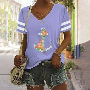 Футболки женские с V-образным вырезом и персонажами Harajuku, модная футболка Fishhook 3d, повседневная футболка с коротким рукавом, женская одежда больших размеров S