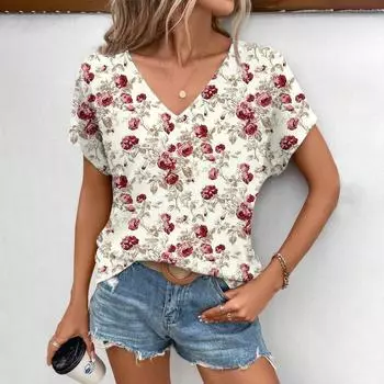 Футболки женские свободного покроя, летняя повседневная женская футболка с короткими рукавами, пуловер с принтом в виде мятого цветка, свободная одежда 2024 S