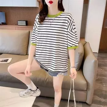 Футболки (Женский) двухцветная футболка в полоску с короткими рукавами M-2XL