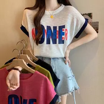 Футболки (Женский) футболка с коротким рукавом четырехцветная L-4XL