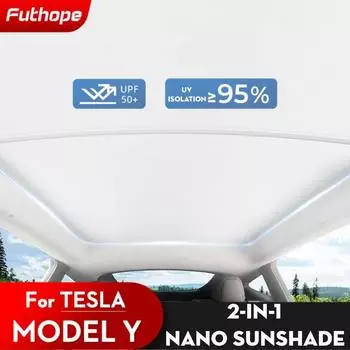 Futhope ModelY Обновленная Пряжка Раздельные Солнцезащитные Шторки Солнцезащитная Шторка для Стеклянной Крыши для Tesla Model Y 2022 Переднее Заднее Люк Лобовое Стекло MY Beige