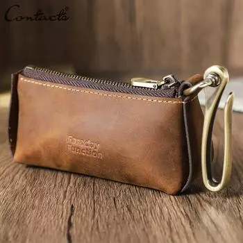 Футляр для автомобильного ключа из натуральной кожи Contact S, семейный небольшой держатель для ключей, органайзер для автомобильных ключей с функцией FRID, электронный замок, сумка для автомобильных ключей кофейный