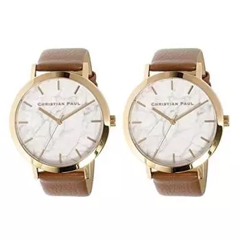 Футляр для часов Christian Paul Пара часов 43 мм Белый мрамор Мраморный узор Коричневый Натуральная кожа Наручные часы [Christian Paul] [Пара включена] MR-06MR-06