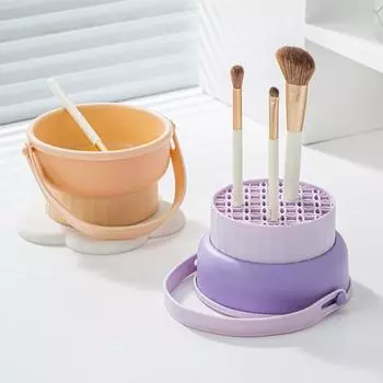 Футляр для чистки кистей для макияжа, чаша для хранения с ручкой, многофункциональный держатель 3-в-1 для кистей для макияжа, набор косметических инструментов