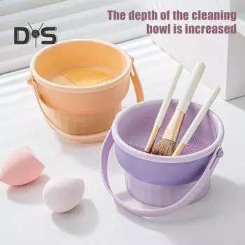 Футляр для чистки кистей для макияжа, чаша для хранения с ручкой, многофункциональный держатель 3-в-1 для кистей для макияжа, набор косметических инструментов фиолетовый