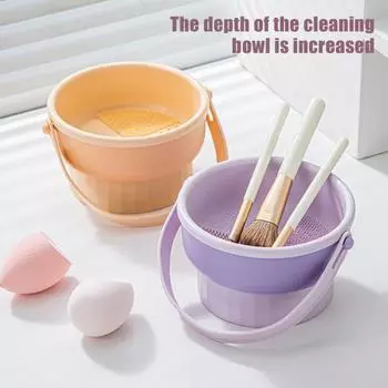 Футляр для чистки кистей для макияжа, чаша для хранения с ручкой, многофункциональный держатель 3-в-1 для кистей для макияжа, набор косметических инструментов