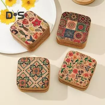 Футляр для хранения ювелирных изделий: ожерелье, серьги, браслет, кольца, с принтом, множество отделений, квадратная форма, застежка-молния, мягкая подкладка, ювелирные изделия 3