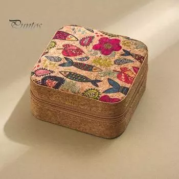 Футляр для хранения ювелирных изделий: ожерелье, серьги, браслет, кольца, с принтом, множество отделений, квадратная форма, застежка-молния, мягкая подкладка, ювелирные изделия 1