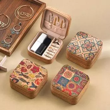 Футляр для хранения ювелирных изделий: ожерелье, серьги, браслет, кольца, с принтом, множество отделений, квадратная форма, застежка-молния, подкладка, органайзер для ювелирных изделий 1