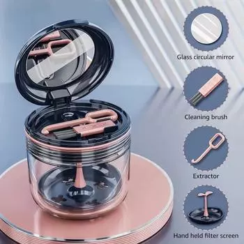 Футляр для хранения зубных протезов. Простое управление. Дорожные принадлежности. Компактная чашка для протезов с сетчатым фильтром. Коробка для хранения щеток. Удобная чистка. чёрный