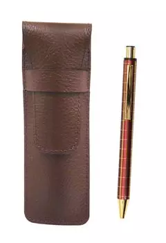 Футляр для карандашей из зернистой коровьей кожи шоколадного цвета NQ30K Набор шариковых ручек с толстым стержнем из металла с прямым стуком и двойной анодированной решеткой Красный SASTYO-NQ30KB-R