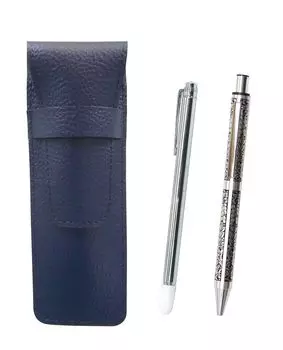 Футляр для карандашей из зернистой кожи, синий металлический индикатор и толстый стержень NQ30, набор из металлической шариковой ручки с прямым стуком, виноградный SASL-701S-NQ30B-V серебряный