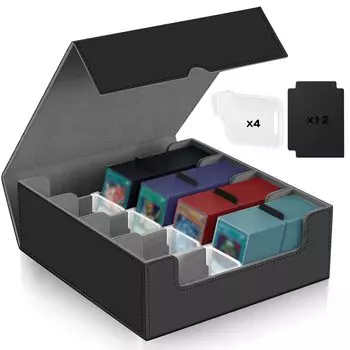 Футляр для колоды вмещает более 4 коллекционных карточек PU 12 карт с разделителями 3000 карт, ряды, встроенный магнит, чехол, кожа, (Черный + Серый)