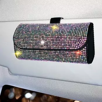 Футляр для очков Diamond Car Glasses Box Storage Sunglasses Holder Sparkle Visor Glasses Case Bling Car Assessoires Interior for Women чёрный