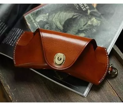 Футляр для очков из кожи растительного дубления в винтажном американском стиле - портативный держатель для очков со шнурком для мужчин/женщин оранжевый