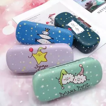 Футляр для очков из мультяшной кожи с принтом, квадратный, для очков для чтения, футляр для очков, жесткая коробка для очков зелёный