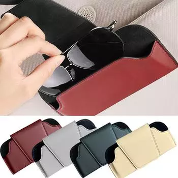 Футляр для очков на солнцезащитный козырек автомобиля, кожаный держатель для очков, держатель для солнцезащитных очков, держатель для карточек, многофункциональное хранилище для салона автомобиля чёрный