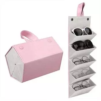 Футляр для очков PU с 5 отделениями, держатель для очков, витрина для солнцезащитных очков, переносная шкатулка для солнцезащитных очков для мужчин чёрный