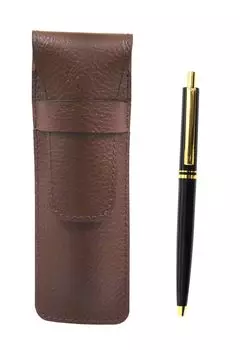 Футляр для ручки из зернистой коровьей кожи шоколадного цвета AP300, набор шариковых ручек с металлическим зажимом и тиснением 1965 года, черный SASTYO-AP300B-B