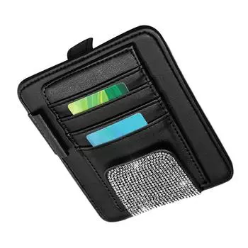 Футляр для солнцезащитных очков из искусственной кожи, держатель для солнцезащитных очков со стразами, карман для автомобильного козырька, зажим для карточек, для хранения козырьков автомобилей и грузовиков коричневый