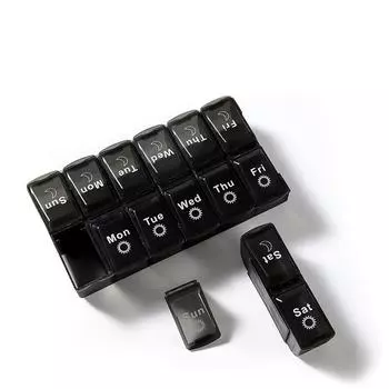 Футляр для таблеток на 7 дней в неделю, 14 сеток, диспенсер для таблеток, органайзер, коробка для таблеток черный белый