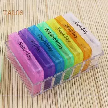 Футляры для таблеток Еженедельный 7-дневный кнопочный держатель для таблеток Аптечка-органайзер one size