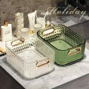Futurism Box для хранения аксессуаров для ванной комнаты Poatable With Handle Kitchen Desktop Makeup Organizers Basket Jewelry Organizer Box зелёный
