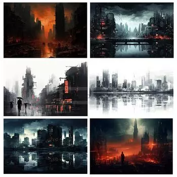 Футуризм Киберпанк Стиль Городской Пейзаж Плакат Акварельные Печати Холст Картины Настенные Художественные Фотографии Домашняя Комната Современный Научно-фантастический Декор 21x30cm No Framed
