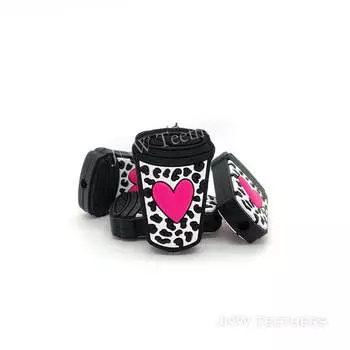 Фуксия Сердце Кофейная Чашка Силиконовые Фокальные Бусины Ручки. pack 10