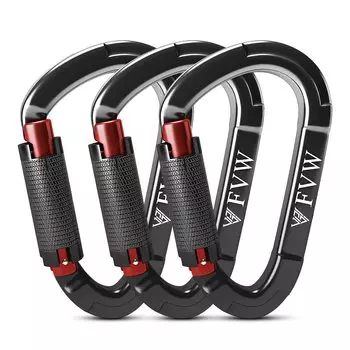 FVW 3 Pieces Heavy Duty Climbing Carabiner 25KN Automatic Rock Climbing Carabiner Clip Hammock Swing Dog Leash Harness for Camping Hiking Utility
