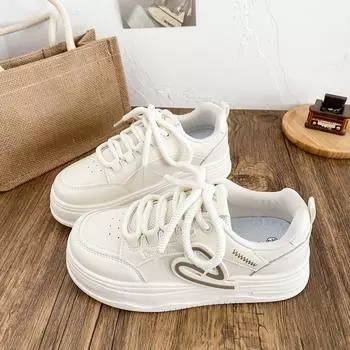 FY-095 leather platform white shoes women s shoes casual shoes board shoes 2025 spring new leather flat bottom round head 35
