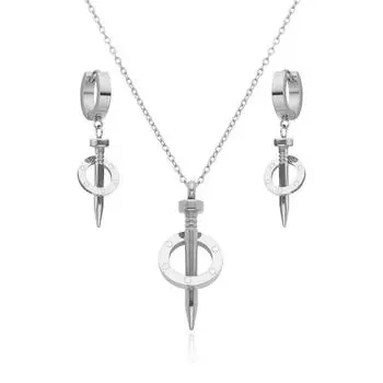 FYSARA Высококачественная нержавеющая сталь Подвеска-винт Ожерелье Серьги-пусеты круглой формы Набор с цирконами в форме стрелы для женщин Подарки для вечеринок медный