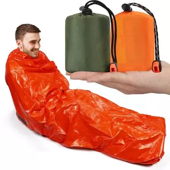 FYY 2 Pack Аварийный спальный мешок, Простыня для выживания, Предотвращение стихийных бедствий, Защита от холода, Термополиэтиленовый материал, 213x91 см, Спальный мешок со свистком,