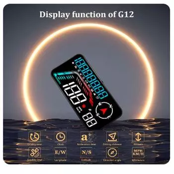 G12 GPS HUD Цифровой спидометр Plug and Play для всех автомобилей Большой шрифт KMH MPH Пробег по местному времени Высота над уровнем моря Проекционный дисплей чёрный