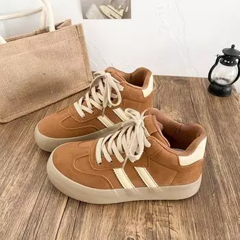 G1393 2025 spring new thick-soled high-top German training shoes women s shoes casual shoes niche versatile retro board shoes 35 верблюд