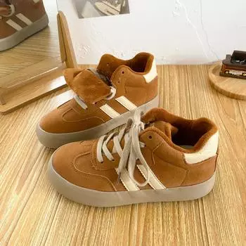 G1395 velvet high-top German training shoes women s shoes board shoes winter warm cotton shoes 2025 new versatile retro platform 35 верблюд