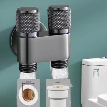 G1/2 1 в 2 выхода с двойным управлением, кран для воды в туалете, стиральной машине, смеситель для ванной, туалета, биде, регулирующий клапан, аксессуары для ванной комнаты 1/2 серебряный