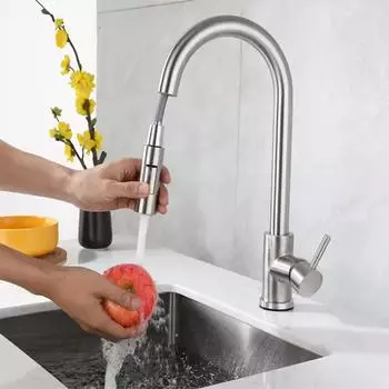 G1/2 Смеситель для кухни Черный поверхностный водопроводный кран Смеситель для кухонной мойки Выдвижной кухонный смеситель Кран с одним отверстием