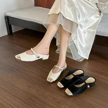 G3760-37 French baotou half slippers women s summer 2025 new spring and autumn lazy half support one pedal muller shoes 35 чёрный